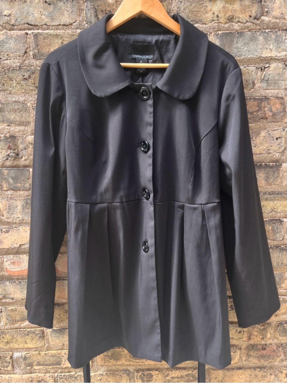 Cynthia Rowley Trench Coat Jacket 3/4 Length Pleated Black Size XL